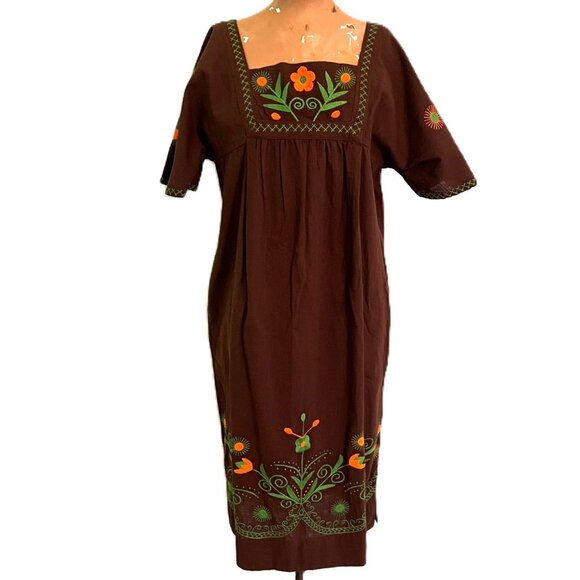 Uncle Frank by Ivy Jane Embroidered Floral XS Dress V-Neck Short Sleeve Cotton - Picture 1 of 10